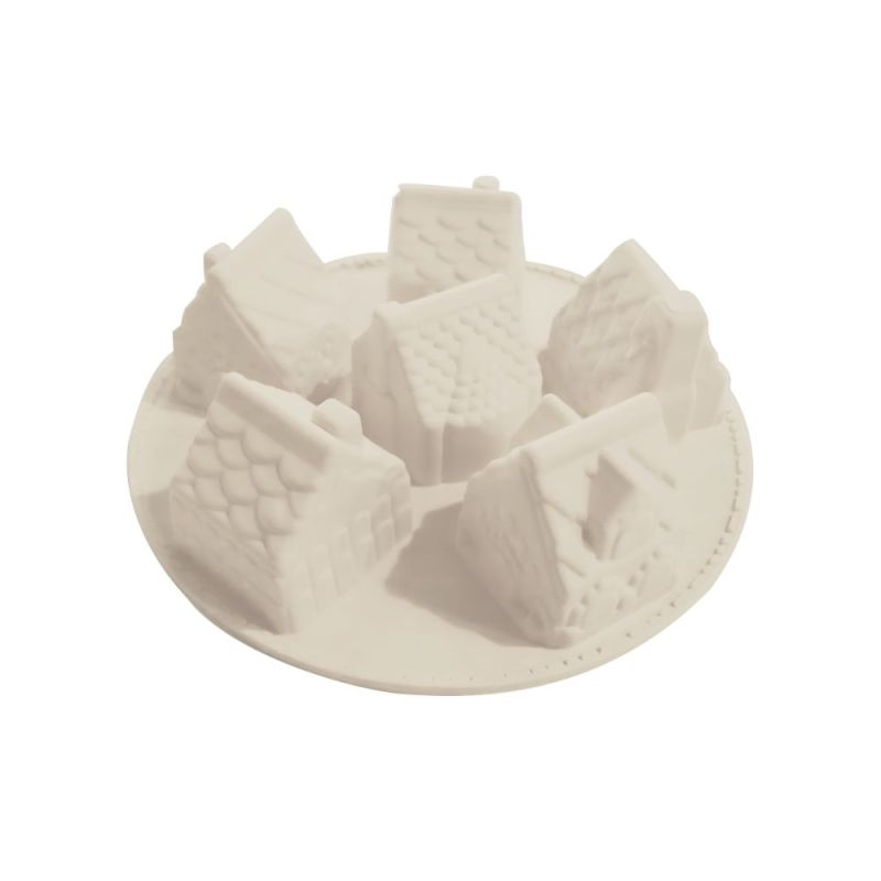 Moule silicone entremet 3D trompe-l'œil chalets de Noël