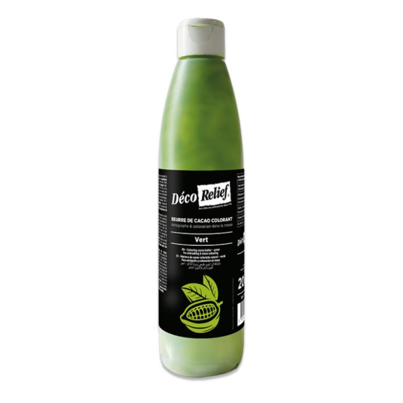 Beurre de cacao coloré vert pour pâtisserie trompe-l'œil - 200 g