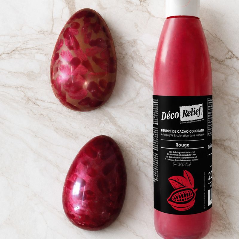Beurre de cacao coloré rouge pour pâtisserie trompe-l'œil - 200 g