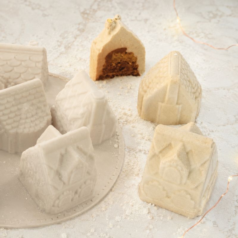 Moule silicone entremet 3D trompe-l'œil chalets de Noël